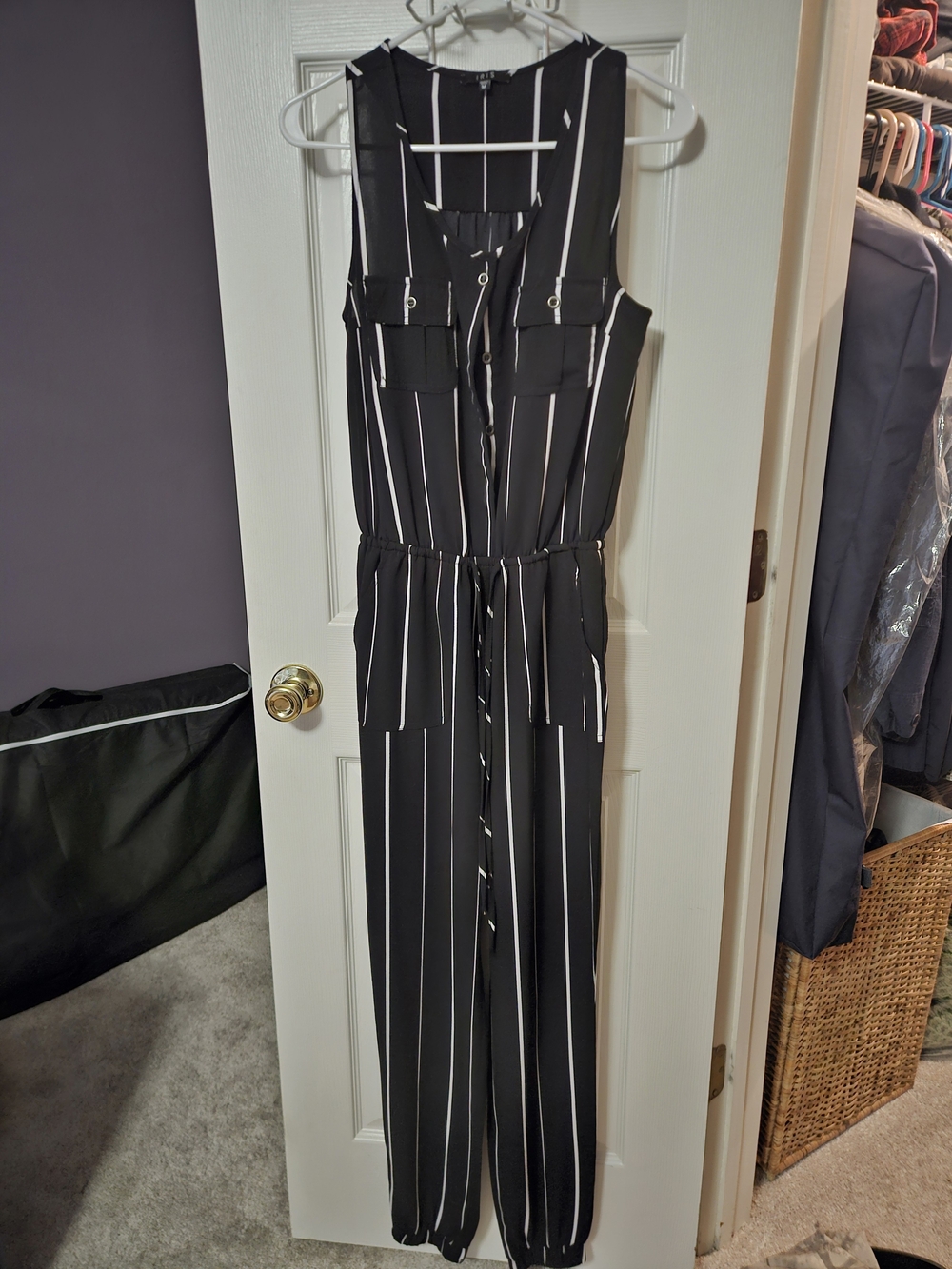 Black Vertical Stripe Sleeveless Jumpsuit